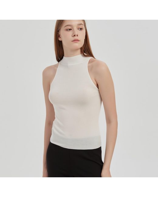 NUAJE NUAJE White Halterneck Merino Wool Silk Knit Tank