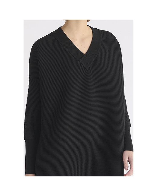 Paisie Black V-Neck Ribbed Jumper Dress