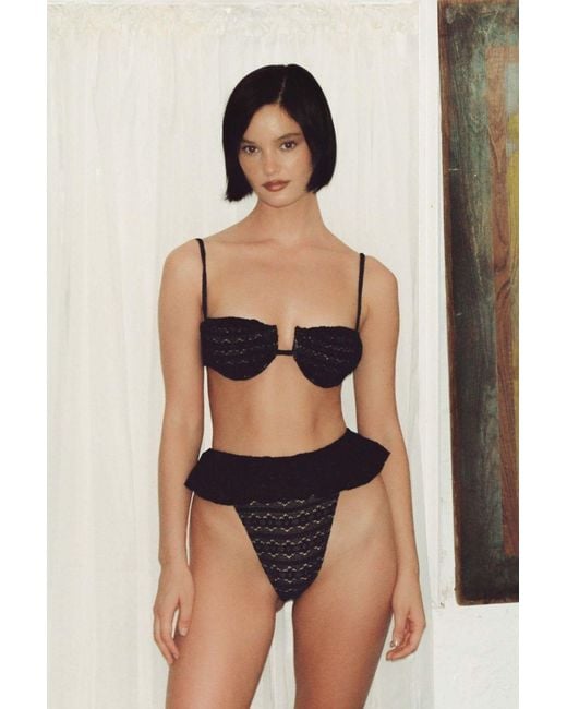 Montce Black Daisy Lace Petal Bikini Top