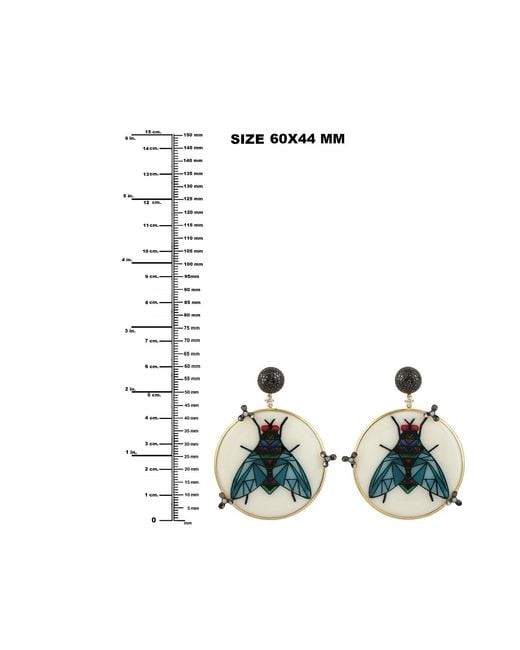 Artisan Blue 18k Yellow Gold Diamond Dangle Earrings Picture Enamel Jewelry