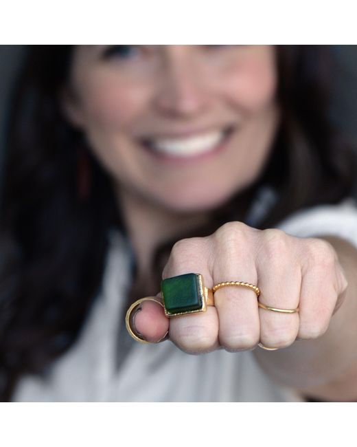 Smart Glass Jewelry Yellow Recycled Wine Bottle Cube Ring Pine