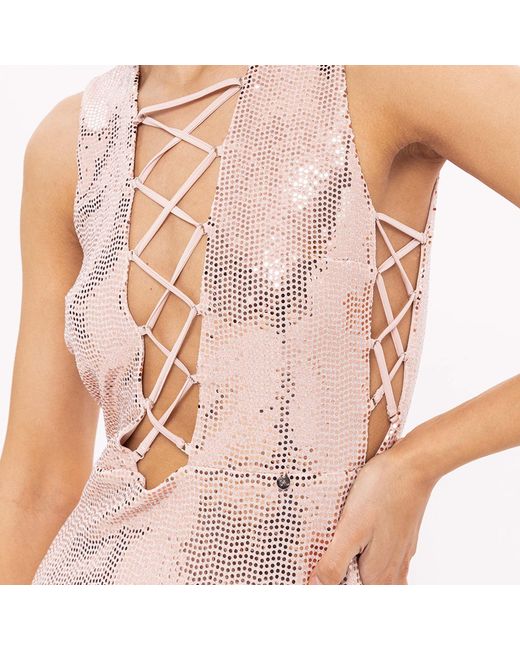 Nissa Multicolor Holographic-Effect Midi Dress
