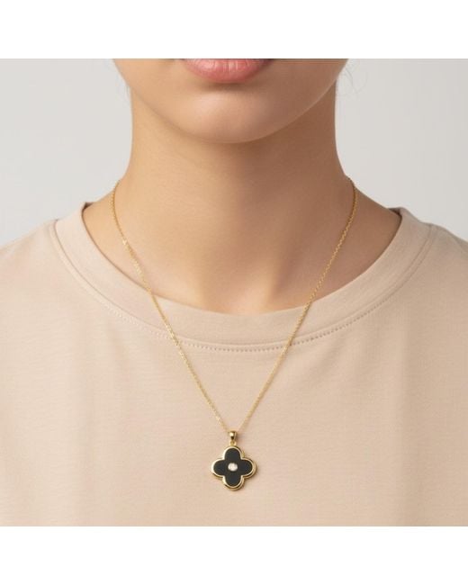 Latelita London Metallic Clover Carved Gemstone Necklace