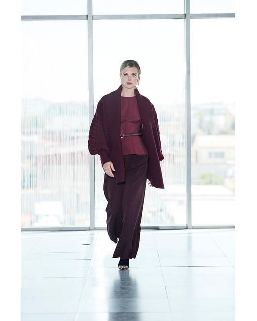 The Extreme Collection Red Burgundy Merlot Merino Wool And Alpaca Knit Cardigan