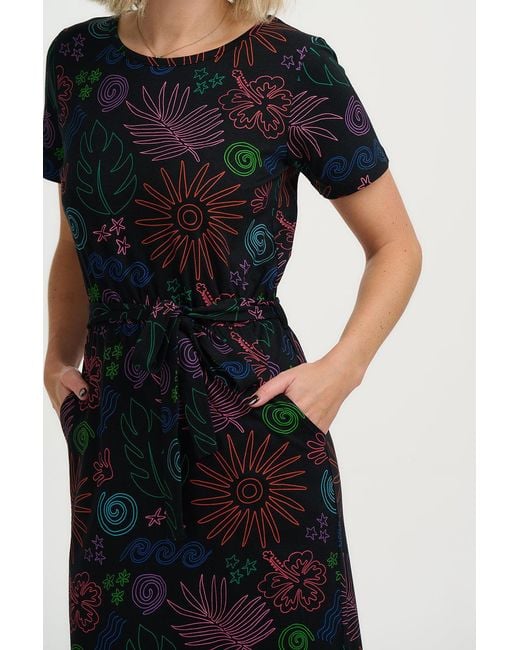 Sugarhill Black Flissy Jersey Midi Dress, Island Fiesta