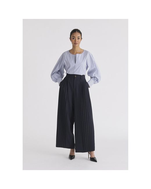 Paisie Blue Striped Volume Sleeve Blouse With Matching Belt