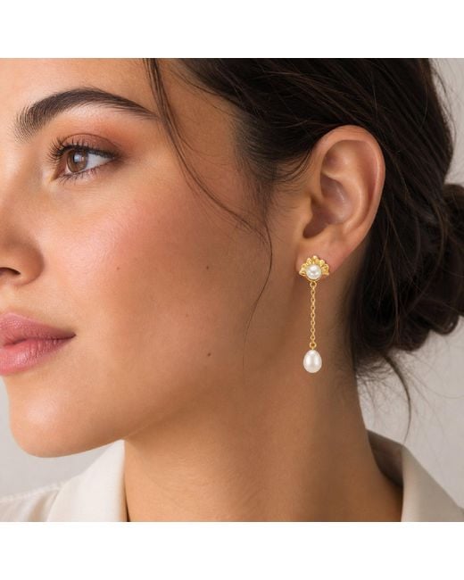 Unaloe Metallic Plated Seashell Earrings With Natural Pearl – Sea Inspired Jewellery For