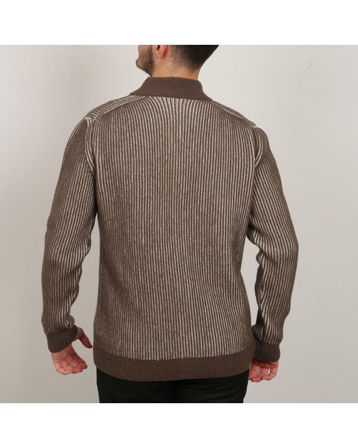 Nuvv Collection Brown Striped Milano-Stitch Cardigan – Premium Italian Wool Blend for men