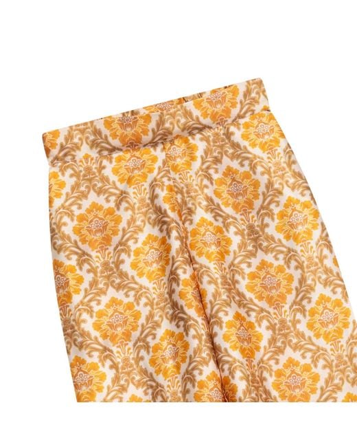 Niza Metallic Flowy Floral Print Trousers With Elasticated Waist