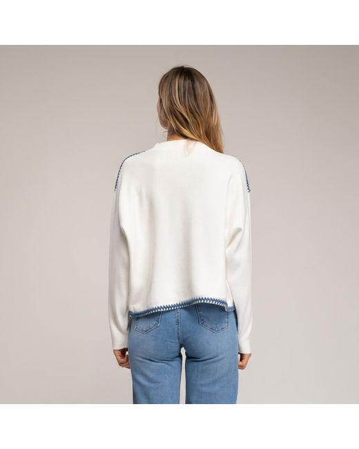 Tantra Spain Sl White Oversized Knit Sweater With Topstitching Detail On Hem And Shoulders