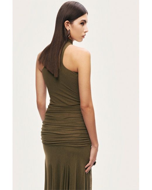 Nocturne Green Neutrals Halter Neck Draped Maxi Dress