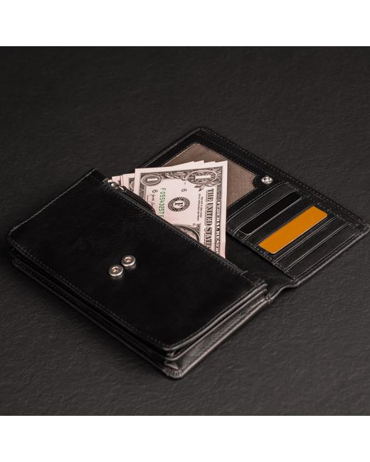 Time Resistance Black Leather Continental Wallet