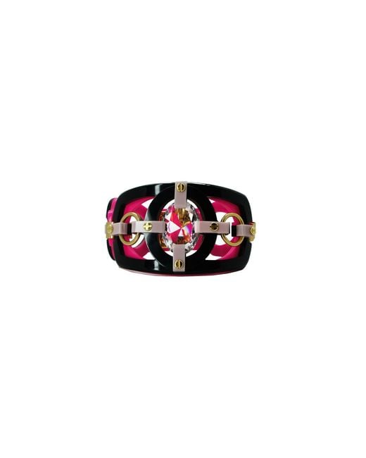 Gissa Bicalho Red Handmade Acrylic Bracelet Cutted Stone Oval