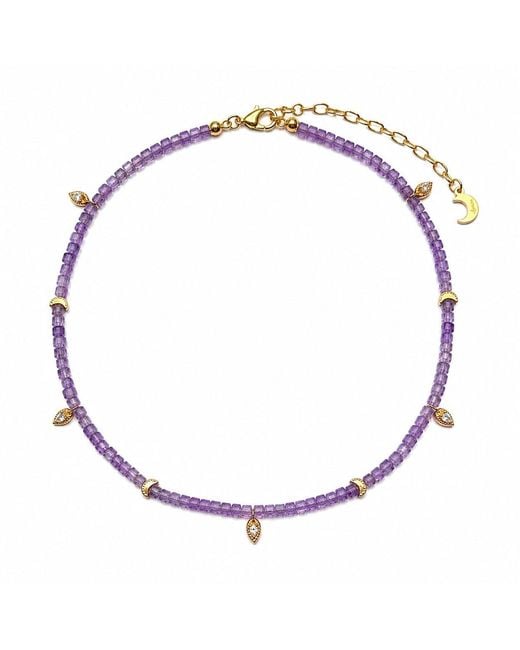 Aurozia Metallic Lotus Within Vermeil Starlit Moon Amethyst Choker Necklace & Bracelet