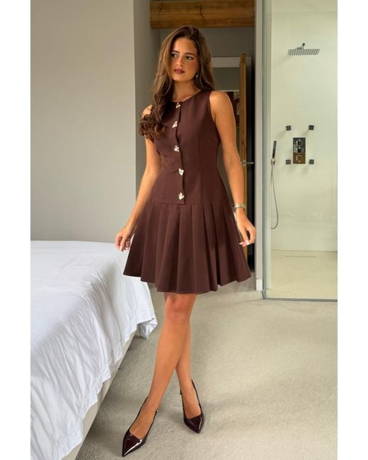 Girl In Mind Brown Penelope Tailored Pleated Mini Dress