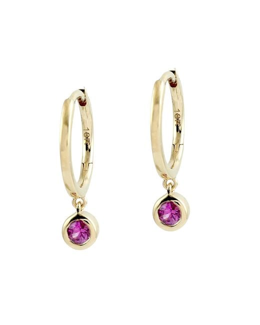 Artisan Metallic Sapphire Bezel Drop Hoop Earrings