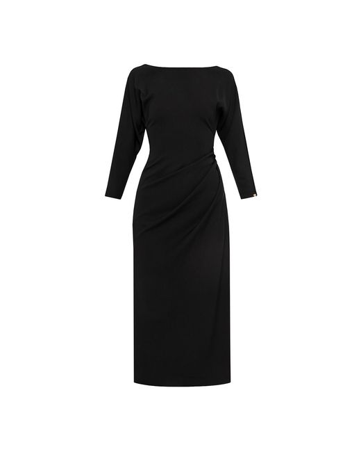 Nissa Black Pleat-Detail Midi Dress