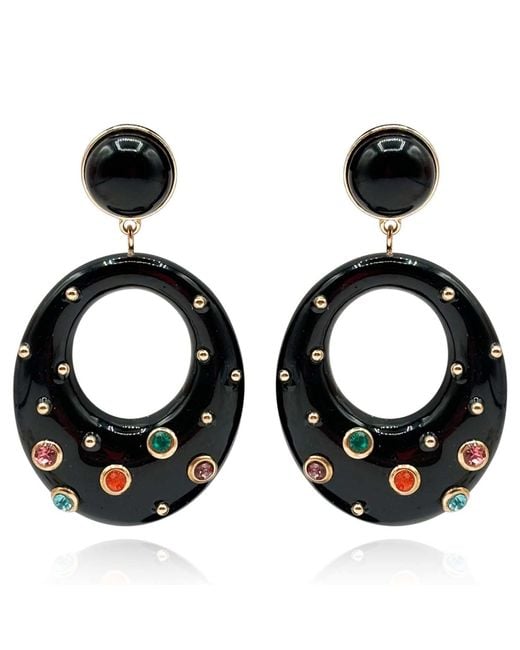 Michael Nash Jewelry Black Estelle Studded Resin Large Hoop Earrings