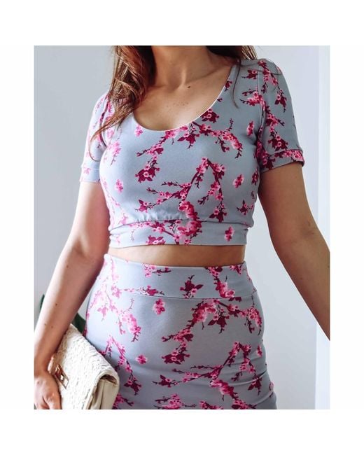 Sophie Cameron Davies Gray Floral Cotton Crop Top