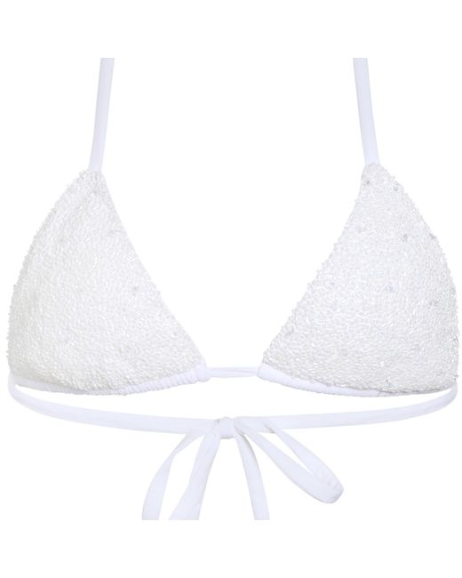 Self-Adore White Forever Hand-Beaded Embellished Bikini Top