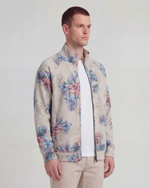 Lords of Harlech Gray Neutrals Neville Exotic Floral Neutral Printed Zip Jacket for men