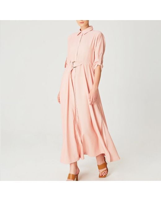 Smart and Joy Pink Long Minimalist Shirt Dress
