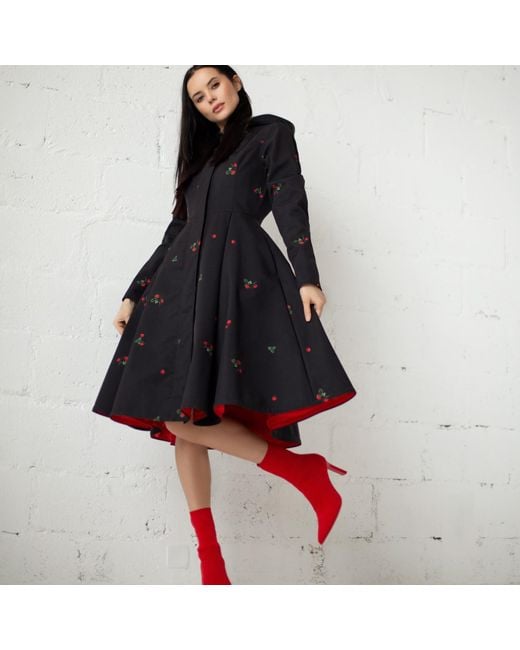 RainSisters Black Waterproof Coat With Strawberry Print: Wild Strawberry