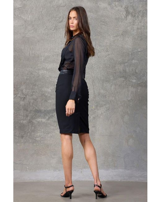 Madison / Savile Black Noir Pleated Chiffon French Cuff Shirt