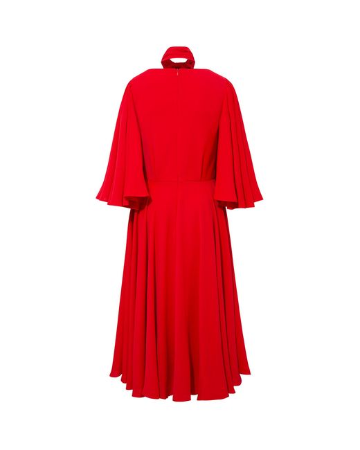 Femponiq Red Bow Tie Neck Pleated Midi Dress