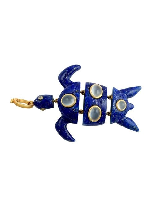 Artisan Blue 14K Lapis & Moonstone Turtle Pendant