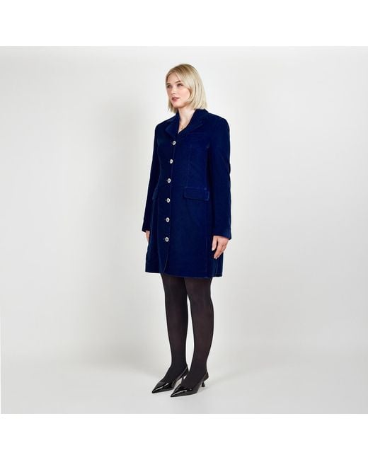 Femponiq Blue Silky Velvet Tailored Blazer Dress
