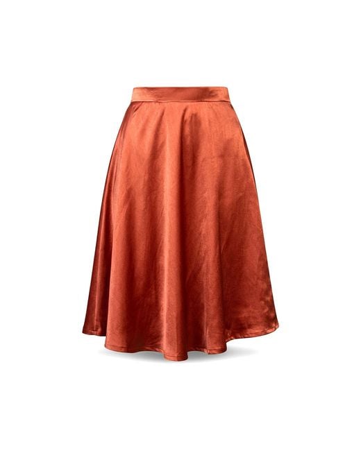 Stovaria Orange Vegan Peel Silk Knee Length A Line Skirt