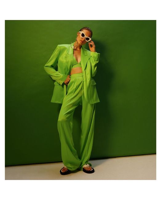 AGGI by HALEWSKI Green Bellamy Satin Flash Blazer