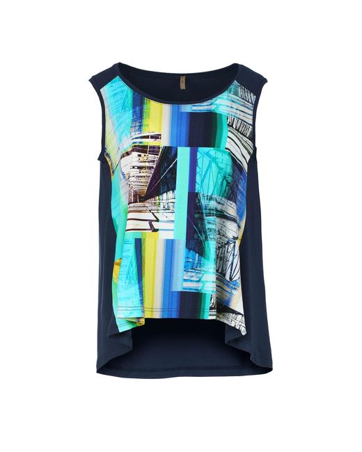 Conquista Blue Print Detail Stretch Jersey Sleeveless Top