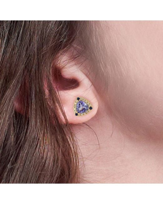Artisan Blue Trillion Tanzanite, Sapphire & Diamond Halo Stud Earrings