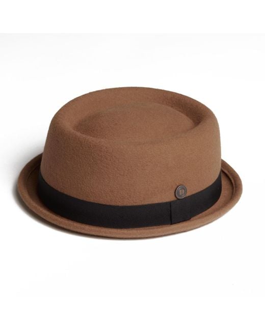 Dasmarca Hats Brown Jack Camel Felt Skimpy Brim Short Brim Rude Boy Mod Style Porkpie Hat for men