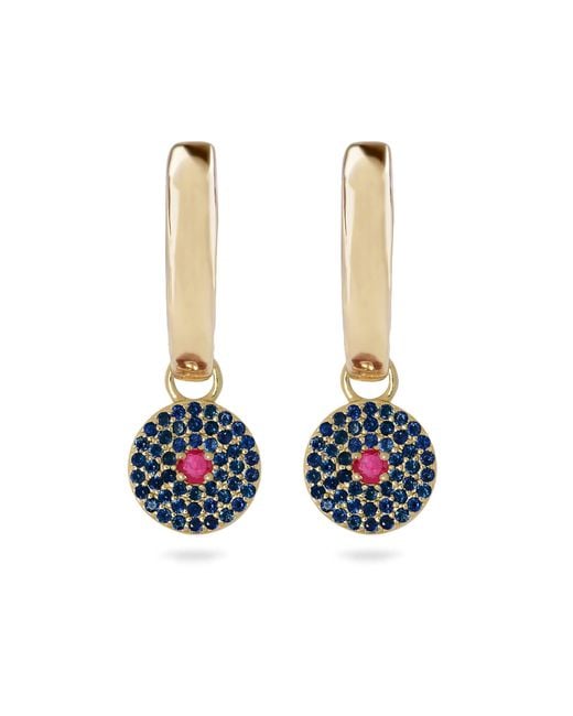 Zohreh V. Jewellery Blue Sapphire & Ruby Pavé Disc Hoop Earrings 9K