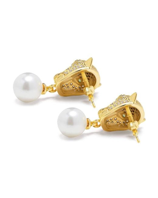 Nialaya Metallic Panther Earring With Pearl Drop
