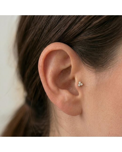 Zahav Jewelry Metallic 14K Solid 18G 8Mm Trinity Cz Internally Threaded Flat Back Stud