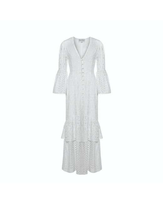 Women & Women White Victoria, Embroidered, Front-Slit, Layered, Long Dress