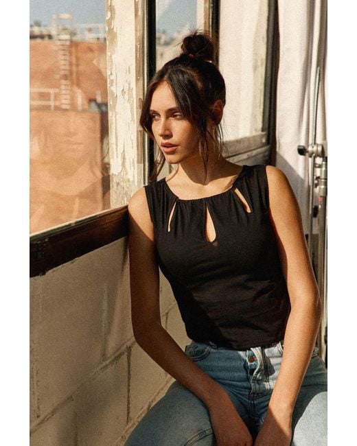 Marianne by Marie Jordane Black Gaby Teardrop Neckline Top