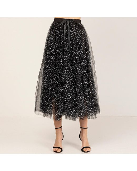 Tantra Spain Sl Black Polka Dots Tulle A-Line Skirt With Waistband