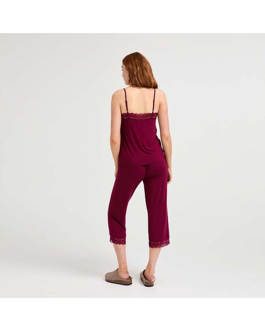 Pretty You London Purple Bamboo Lace Cami Cropped Trouser Pj Set