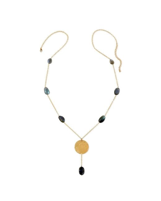 Heather Hawkins Jewelry Metallic Hand Hammered Coin Gemstone Drop Y Necklace