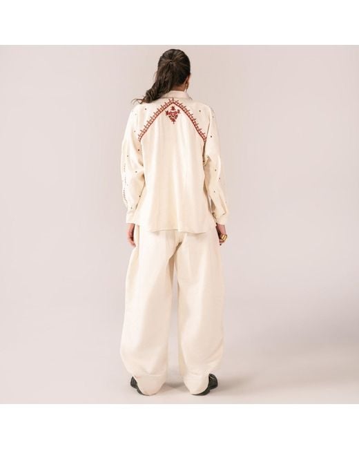Collected Xx White Neelum Embroidered Panel Shirt