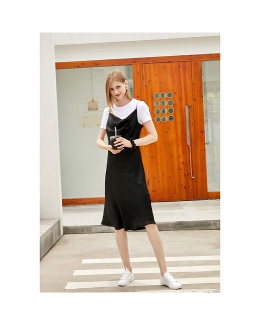 Soft Strokes Silk Black River Nymph Pure Silk Slip Dress