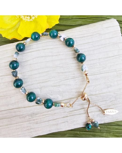 Farra Green Malachite And Heart Agate Adjustable Bracelet