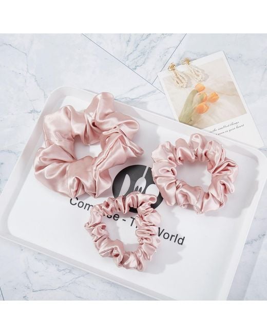 Soft Strokes Silk Red Set Of Four Pure Mulberry Silk Scrunchies