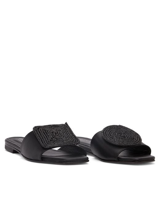 Beautiisoles by Robyn Shreiber Made in Italy Black Adeline Leather Flat Sandal Comfortable & Sexy Work & Valentine Evening Slide