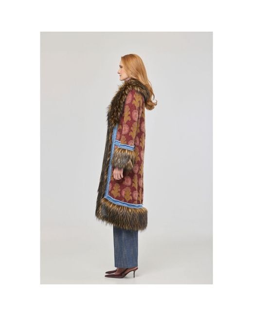 The Extreme Collection Brown Multicolour Long Knit Coat With Faux Fur Piper